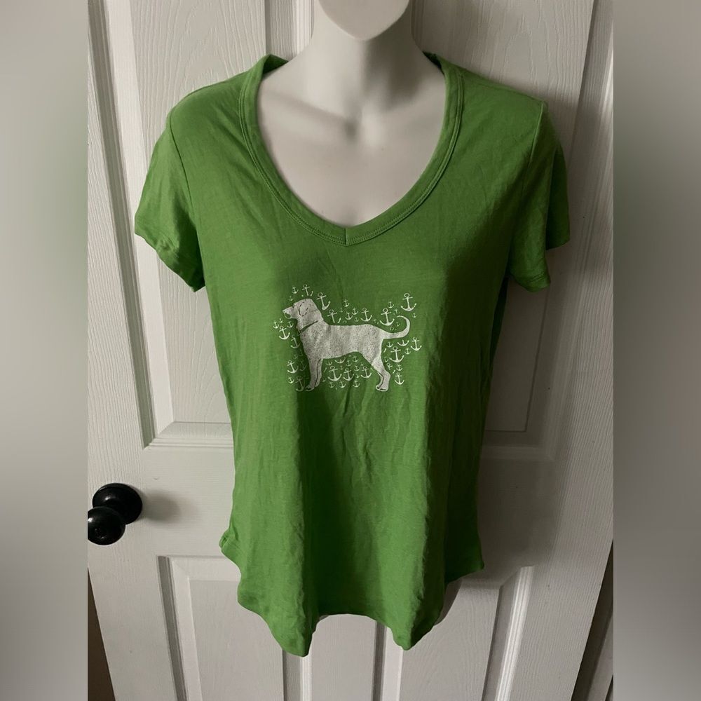 Black Dog Martha’s Vineyard Anchor Green Short Sleeve V Neck Tee Shirt Size XS